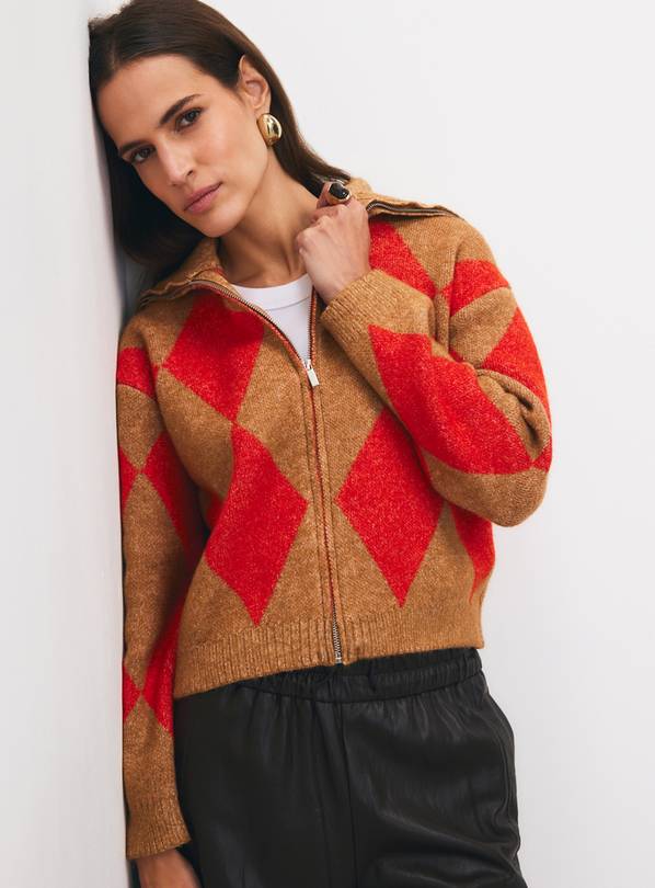 Argyle Zip Through Cardigan XL